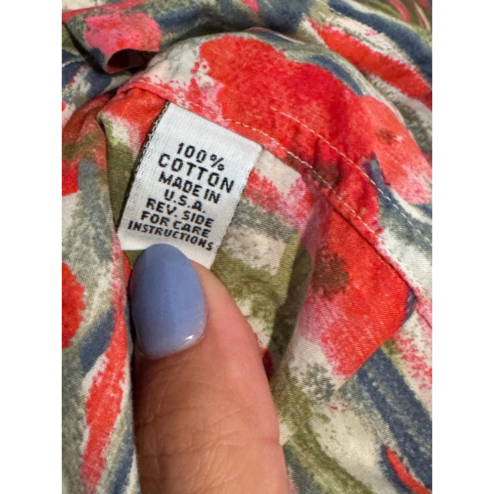 Ann Washburn Floral Button Down Shirt Size L Red Green - Picture 4 of 7